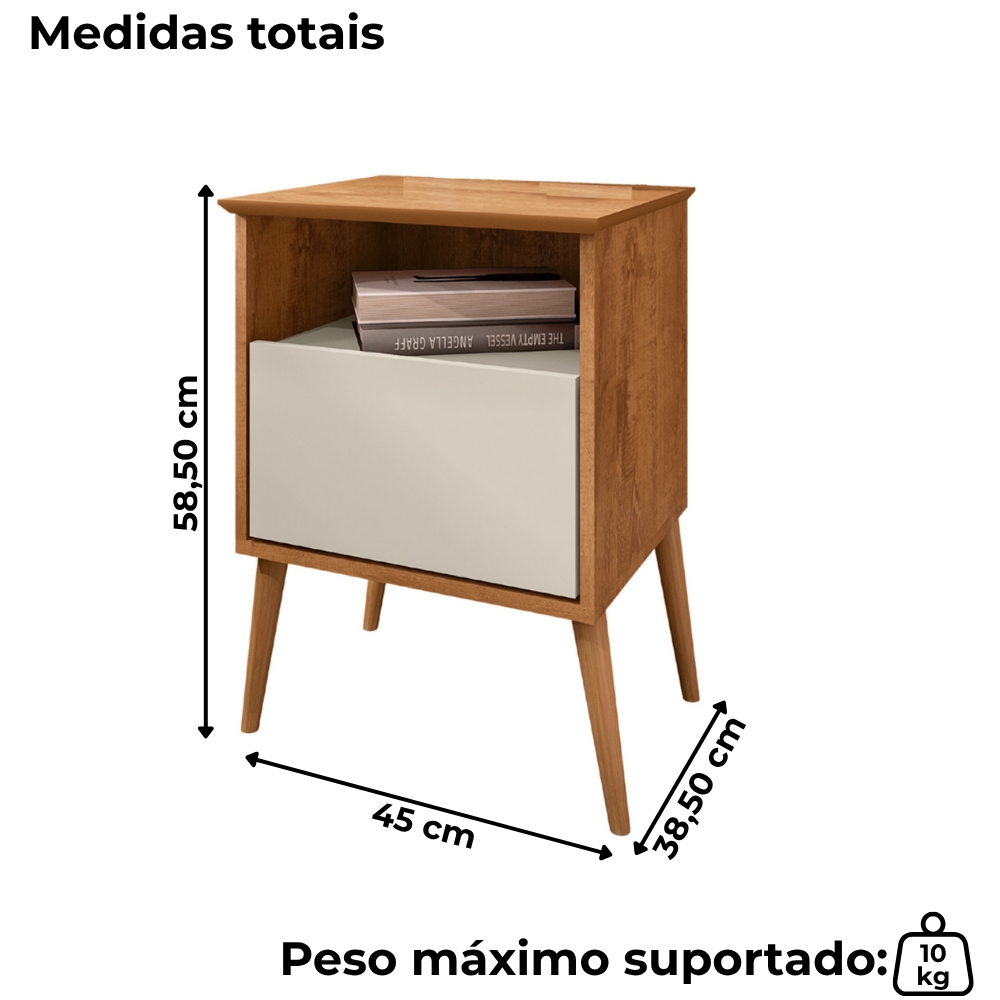 Mesa De Cabeceira 1 Gaveta 45 cm Cancun Naturalle Off White BECHARA