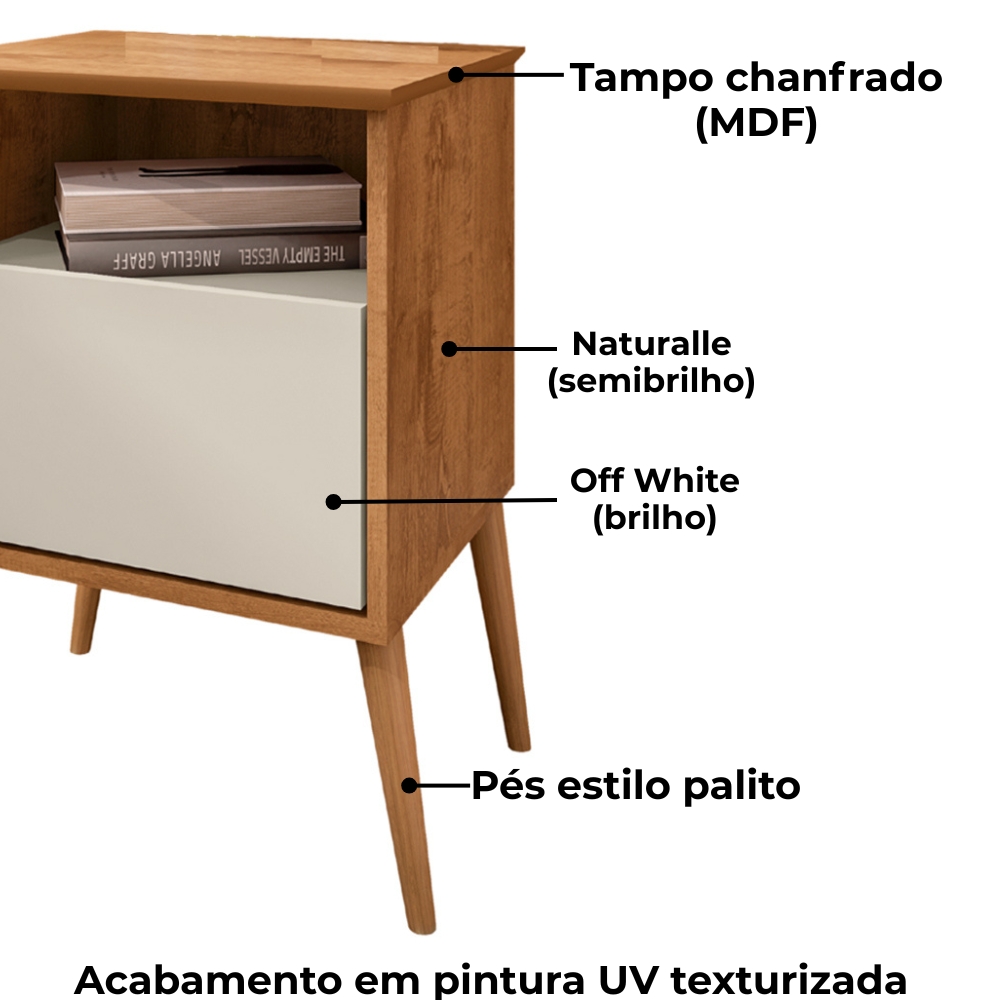 Mesa De Cabeceira 1 Gaveta 45 cm Cancun Naturalle Off White BECHARA