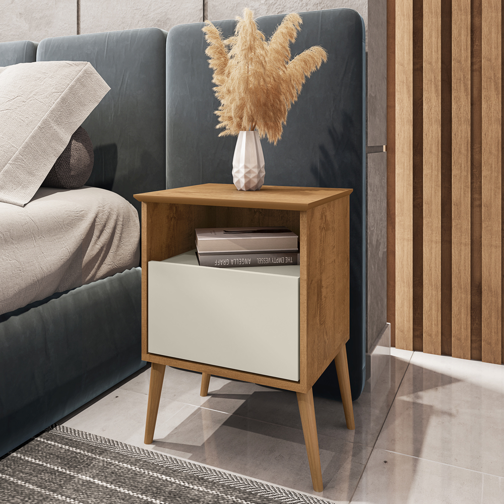 Mesa De Cabeceira 1 Gaveta 45 cm Cancun Naturalle Off White BECHARA