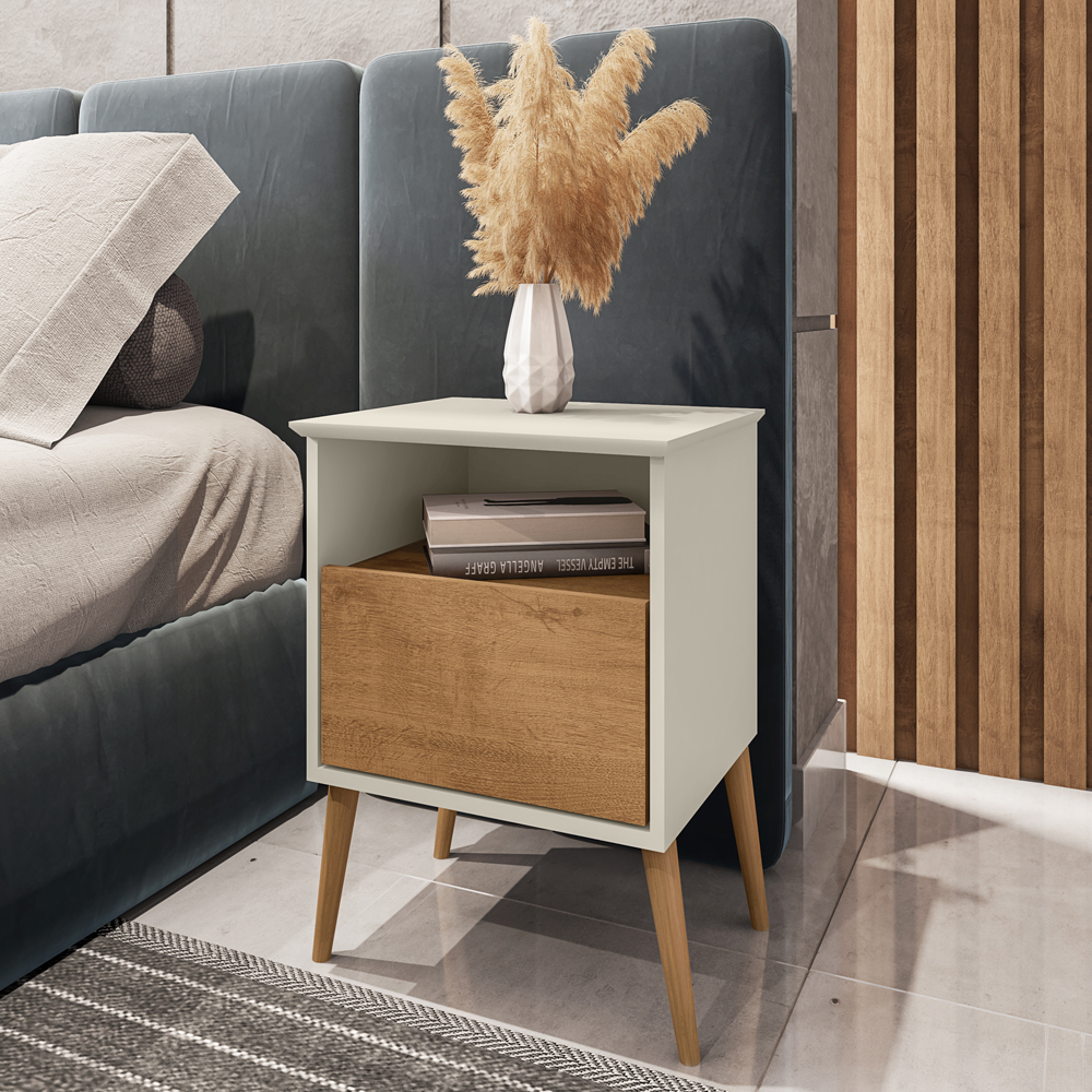 Mesa De Cabeceira 1 Gaveta 45 cm Cancun Off White Naturalle BECHARA