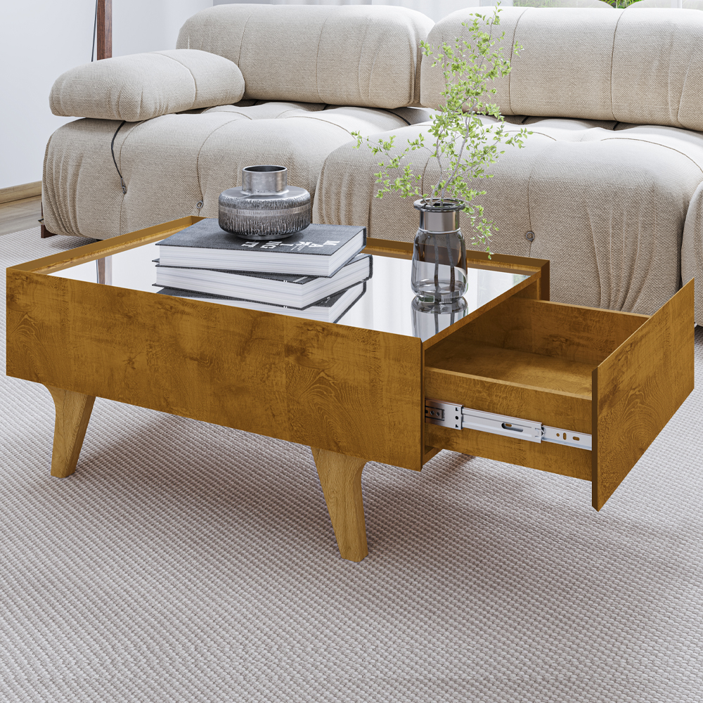 Mesa De Centro Com Espelho 1 Gaveta Sena 90 cm Cinamomo BECHARA
