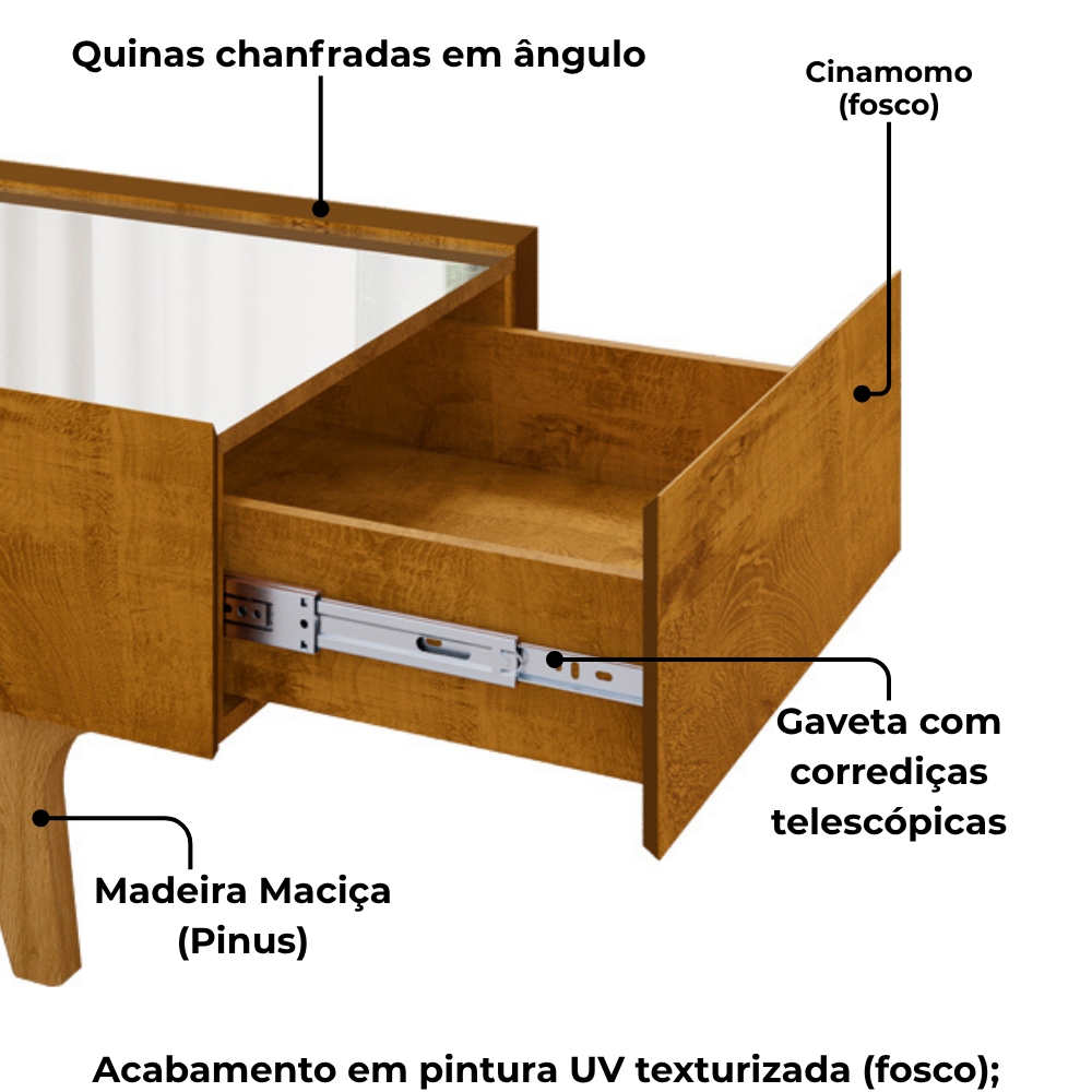 Mesa De Centro Com Espelho 1 Gaveta Sena 90 cm Cinamomo BECHARA