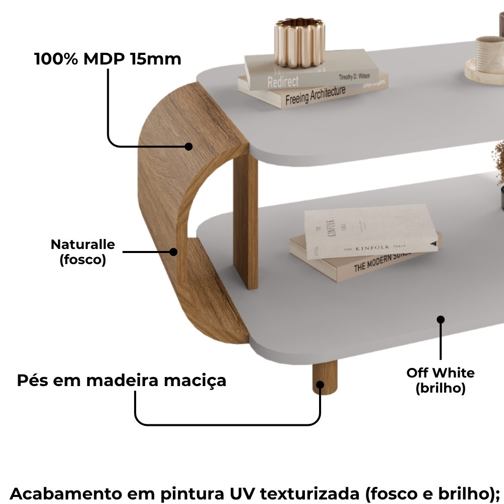 Mesa De Centro Organica Floripa 92 cm Off White Naturalle BECHARA