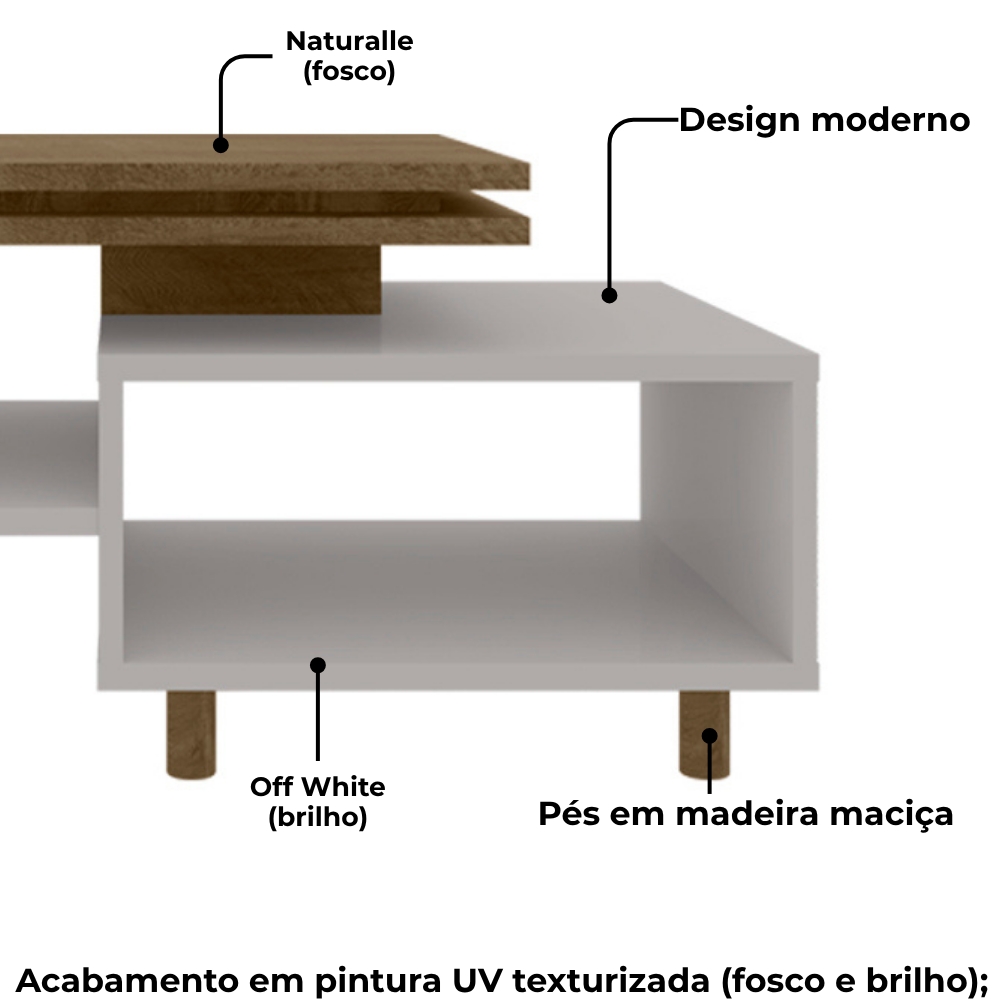 Mesa De Centro Para Sala Lima 90 cm Off White Naturalle BECHARA