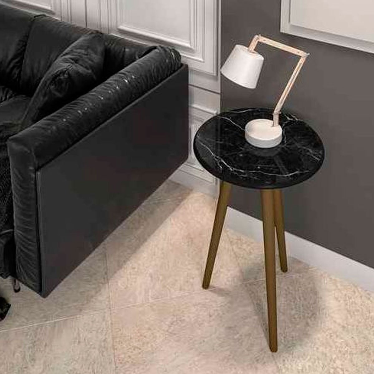 Mesa de Apoio Redonda Sala de Estar MDP Brilhante  Nero