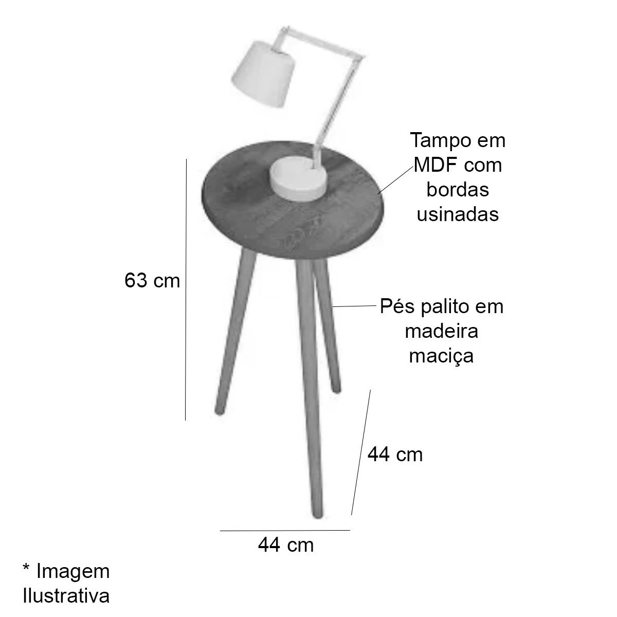 Mesa de Apoio Redonda Sala de Estar MDP Brilhante  Nero