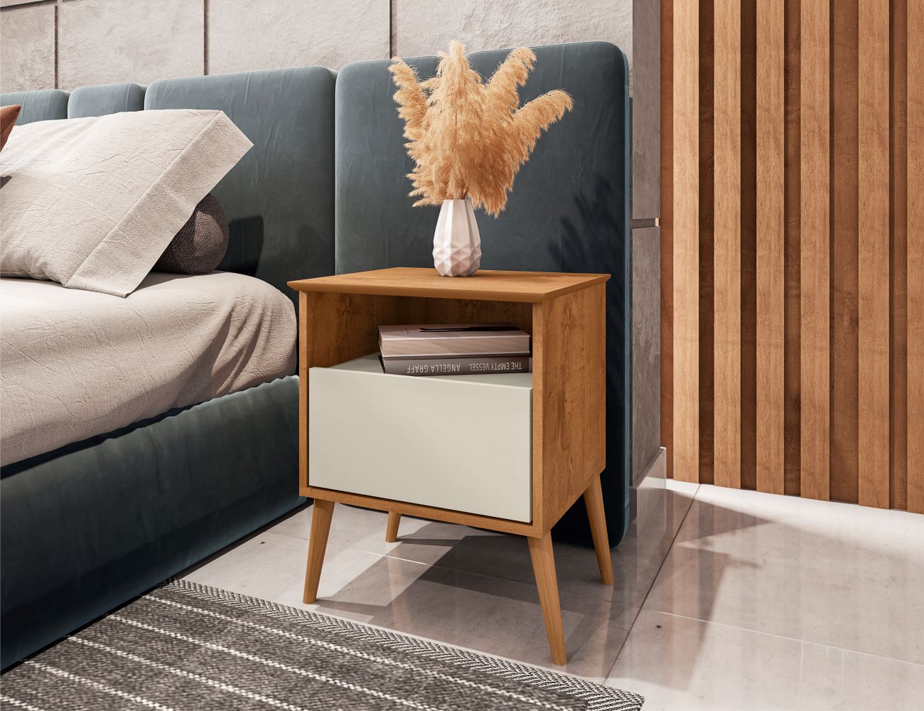 Mesa de Cabeceira 1 Gaveta Londres Naturalle Off White