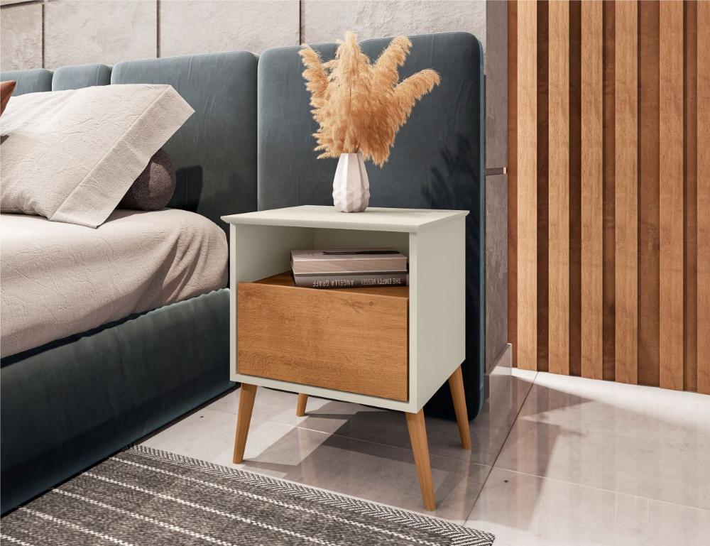 Mesa de Cabeceira Retro Liverpool  Off White Naturalle