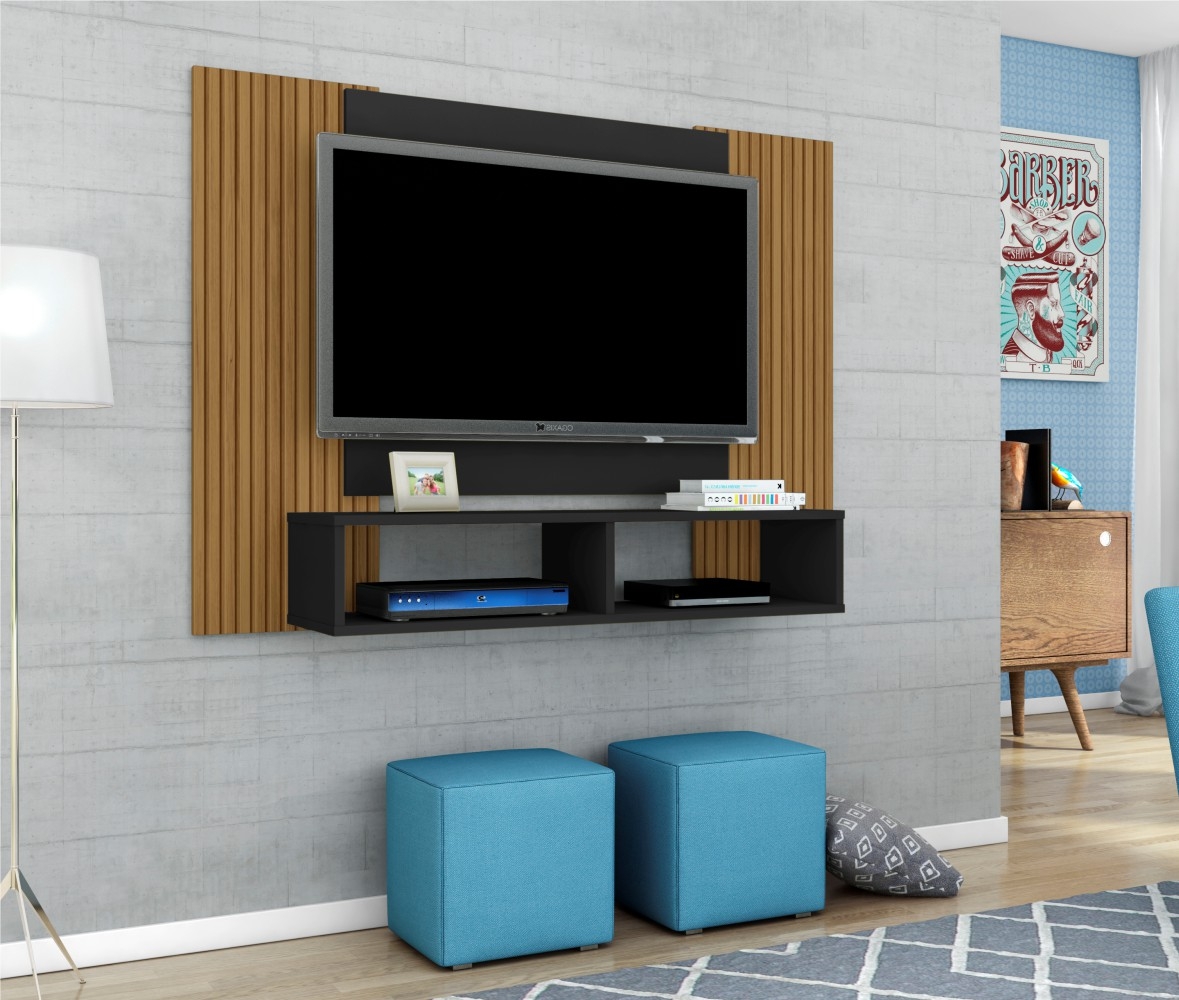 Painel Estante para TV Ouren Preto Pintura 3D Ripada