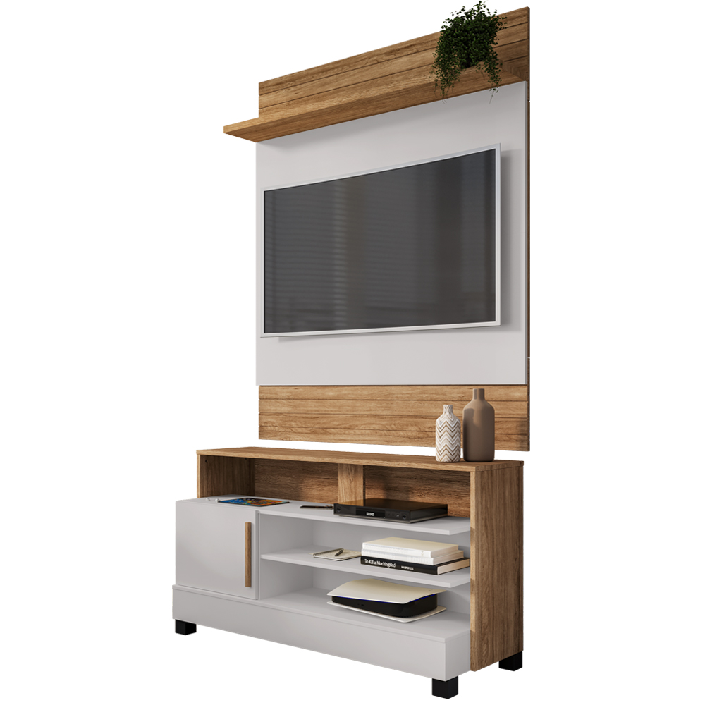 Painel Guaratuba E Rack Pipa Tv 48 Pol 108 cm Cinamomo Off White BECHARA