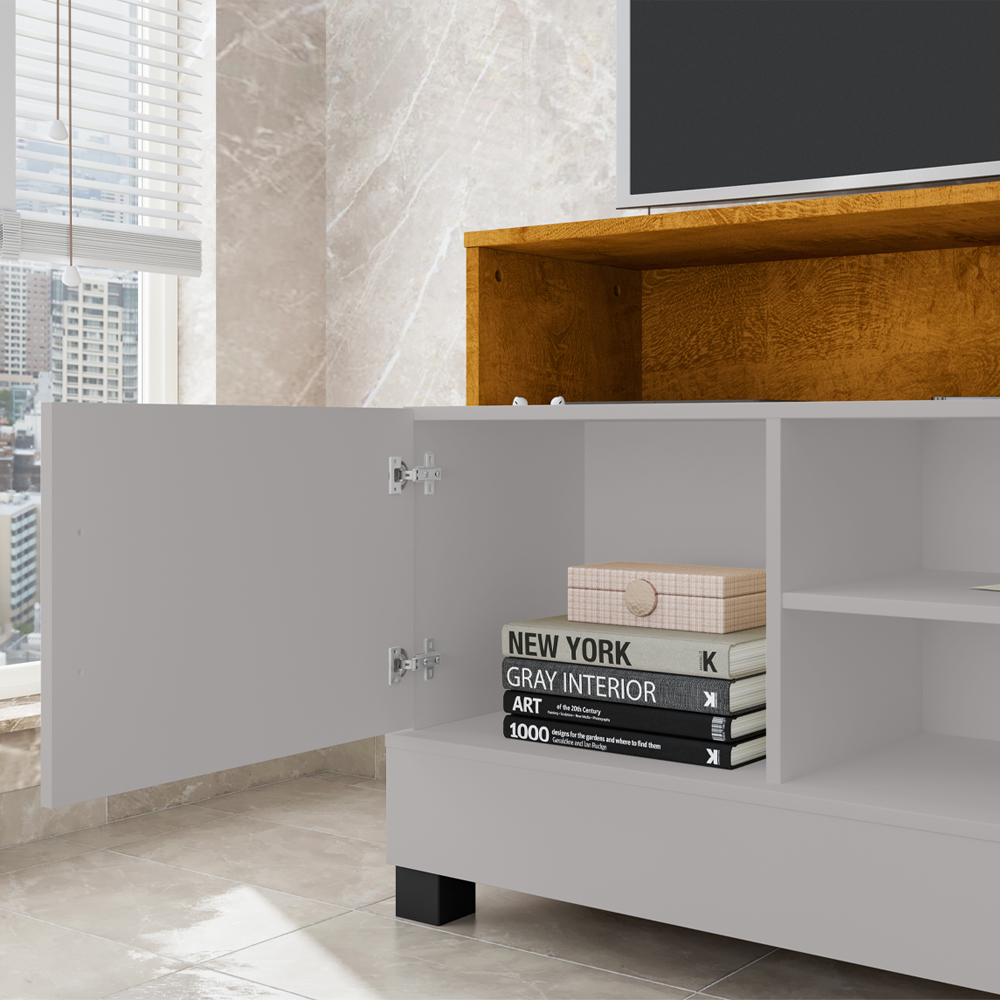 Painel Guaratuba E Rack Pipa Tv 48 Pol 108 cm Naturalle Off White BECHARA