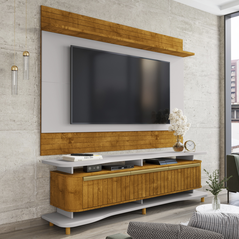 Painel Icarai E Rack Guarapari Tv 75 Pol 180 cm Naturalle Off White BECHARA