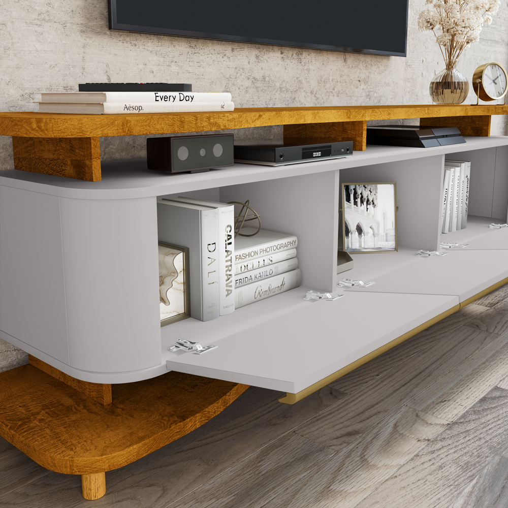 Painel Icarai E Rack Guarapari Tv 75 Pol 180 cm Naturalle Off White BECHARA
