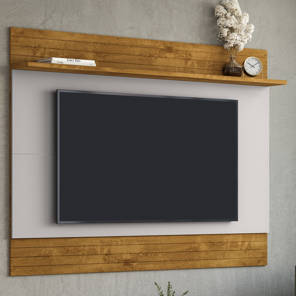 Painel Icarai E Rack Guarapari Tv 75 Pol 180 cm Naturalle Off White BECHARA
