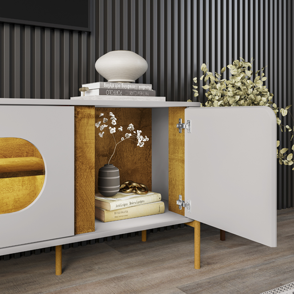 Painel Maresias E Rack Juquehy Tv 75 Pol 180 cm Off White Naturalle BECHARA