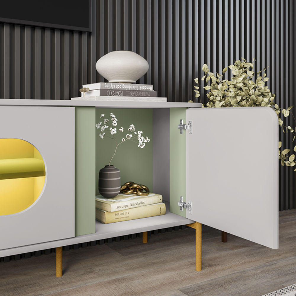 Painel Maresias E Rack Juquehy Tv 75 Pol 180 cm Off White Pistache BECHARA