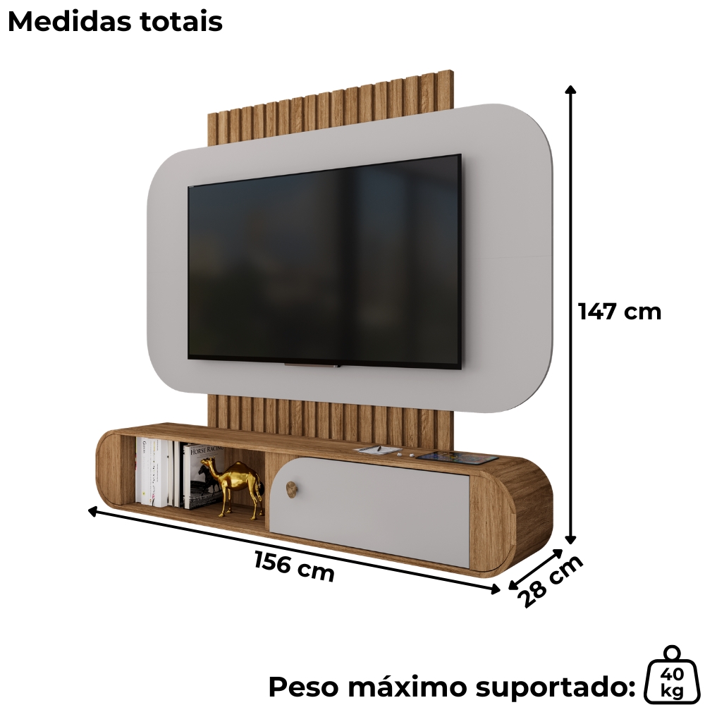 Painel Suspenso Organico Tv 55 Pol 156 cm Jurere Cinamomo Off White BECHARA