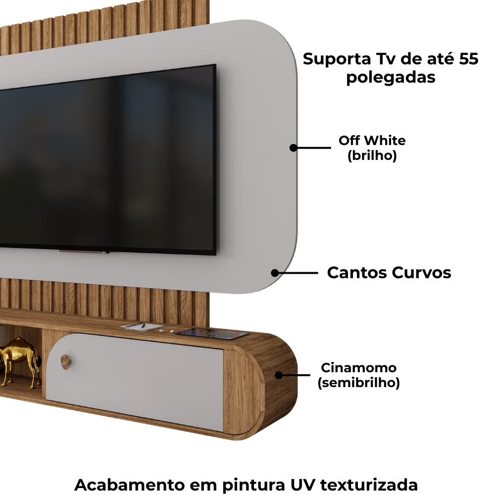 Painel Suspenso Organico Tv 55 Pol 156 cm Jurere Cinamomo Off White BECHARA