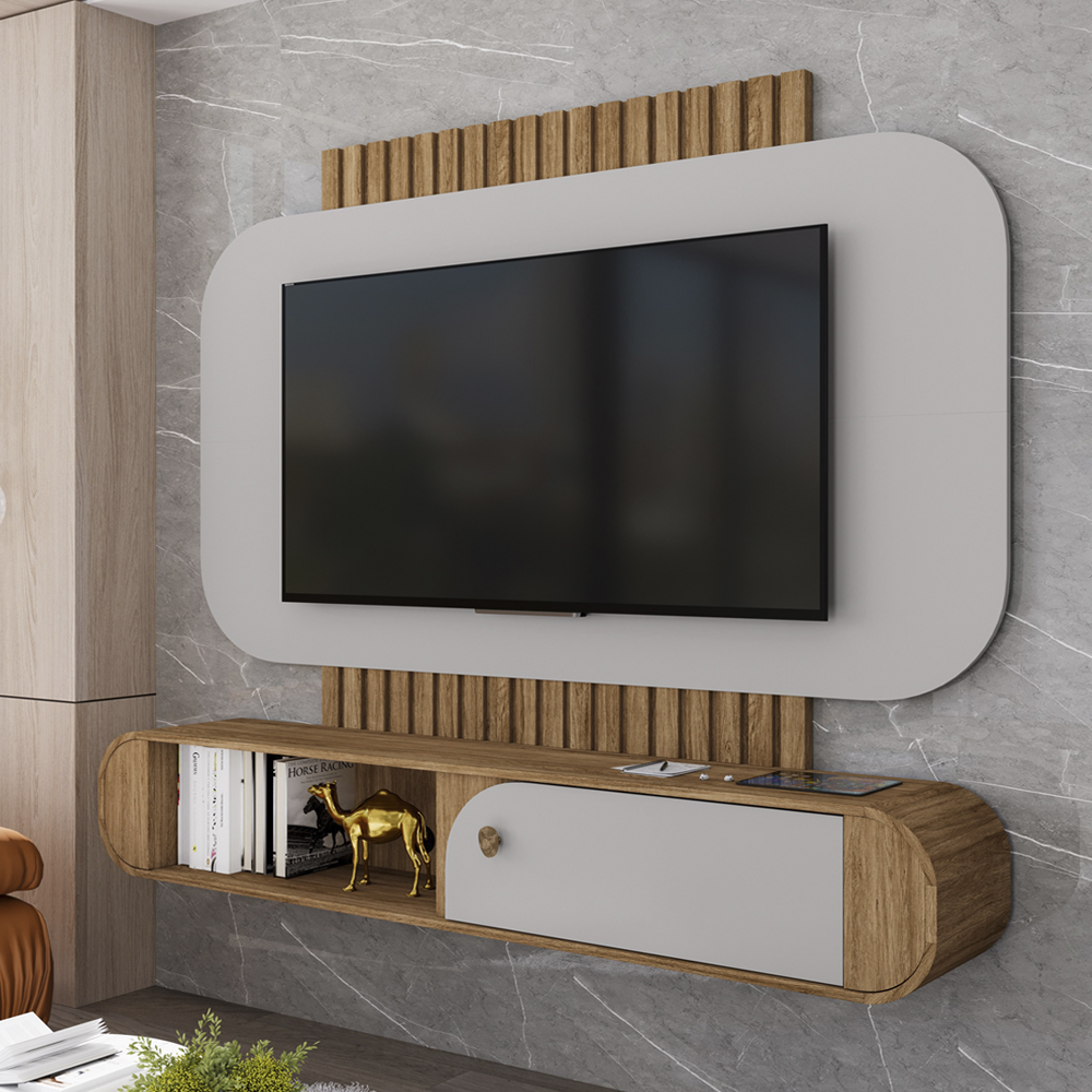 Painel Suspenso Organico Tv 55 Pol 156 cm Jurere Cinamomo Off White BECHARA