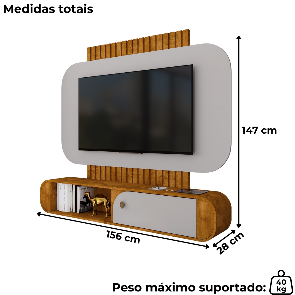 Painel Suspenso Organico Tv 55 Pol 156 cm Jurere Naturalle Off White BECHARA