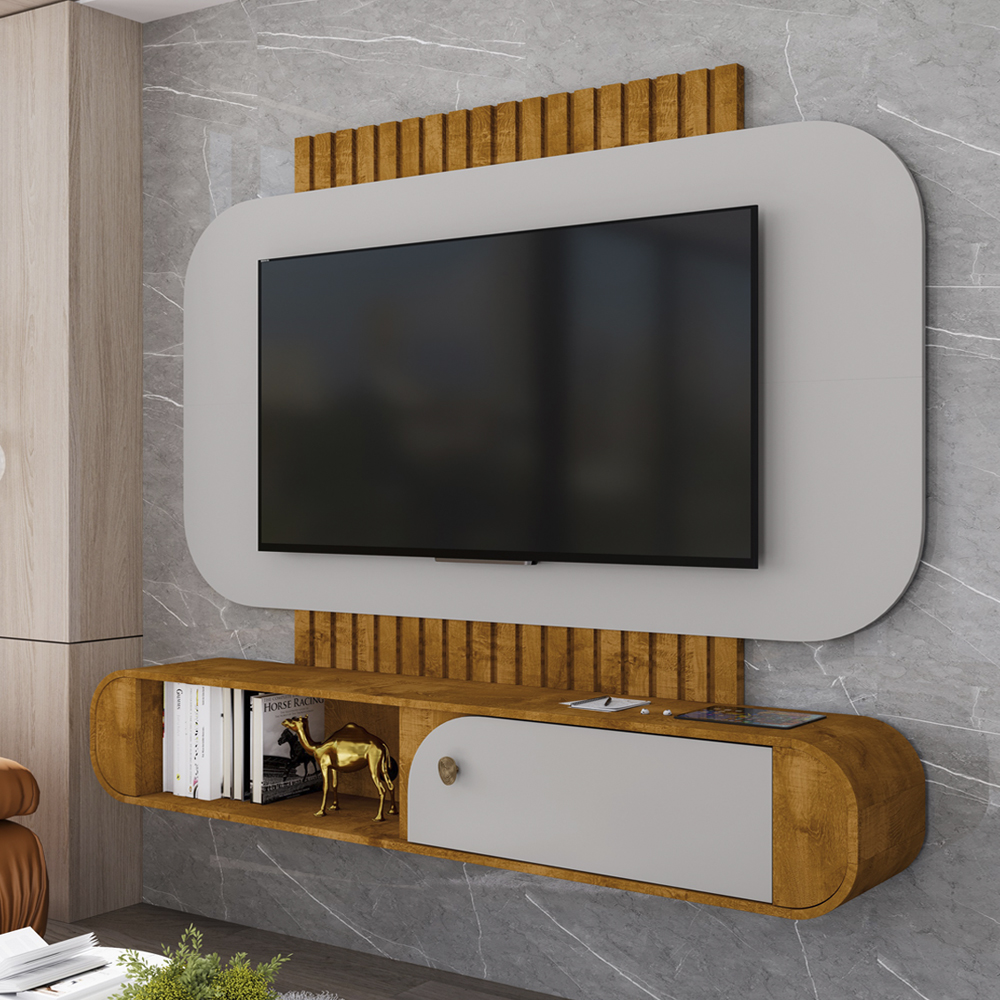 Painel Suspenso Organico Tv 55 Pol 156 cm Jurere Naturalle Off White BECHARA