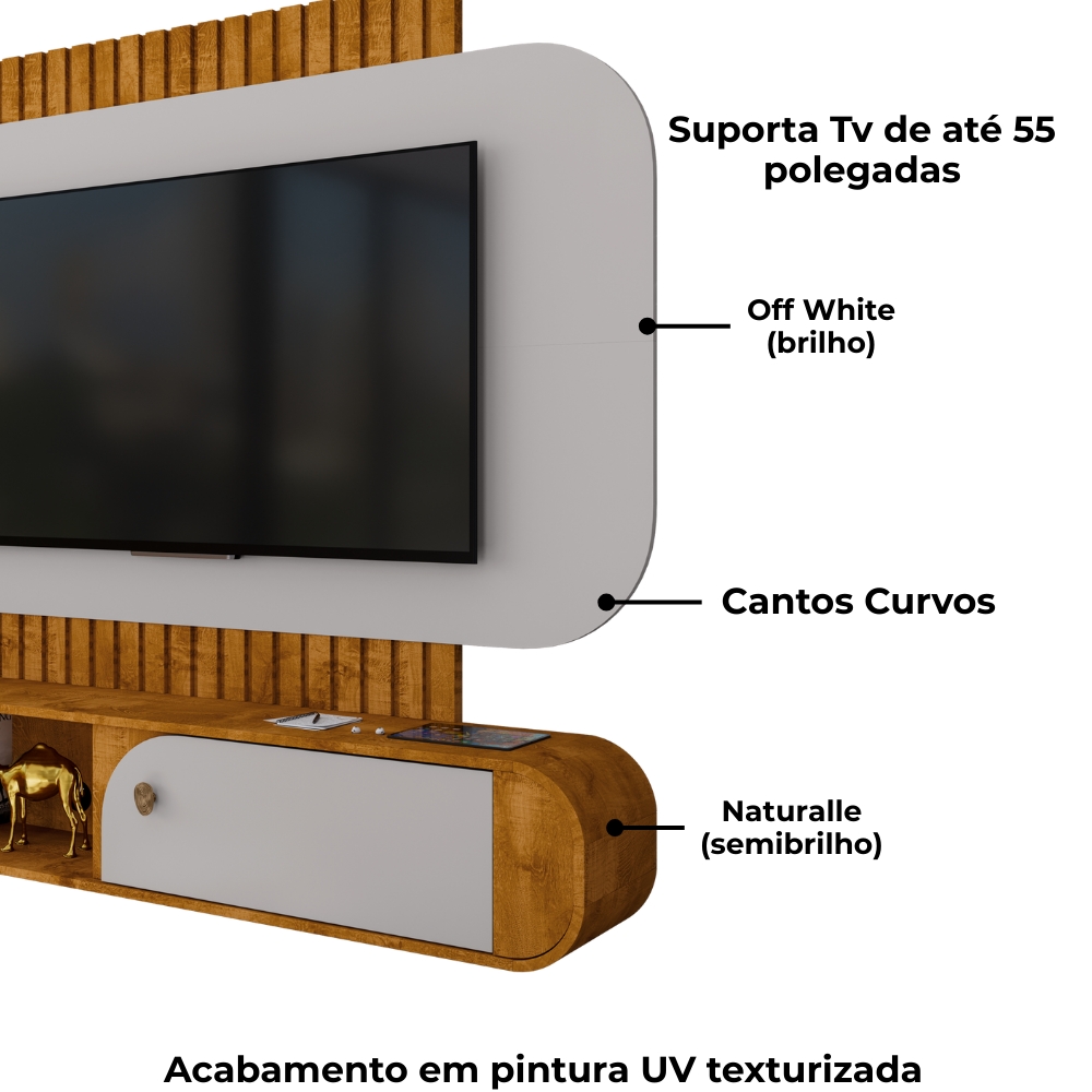 Painel Suspenso Organico Tv 55 Pol 156 cm Jurere Naturalle Off White BECHARA