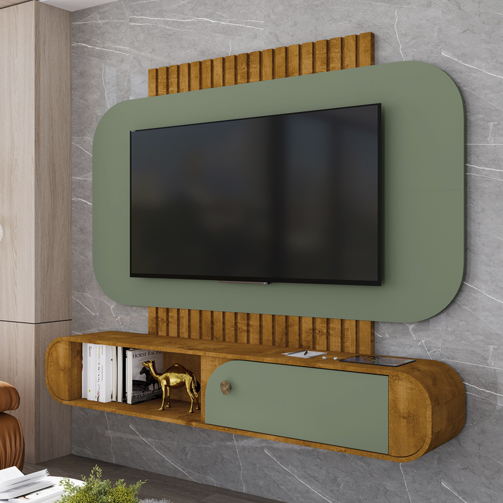 Painel Suspenso Organico Tv 55 Pol 156 cm Jurere Naturalle Pistache BECHARA