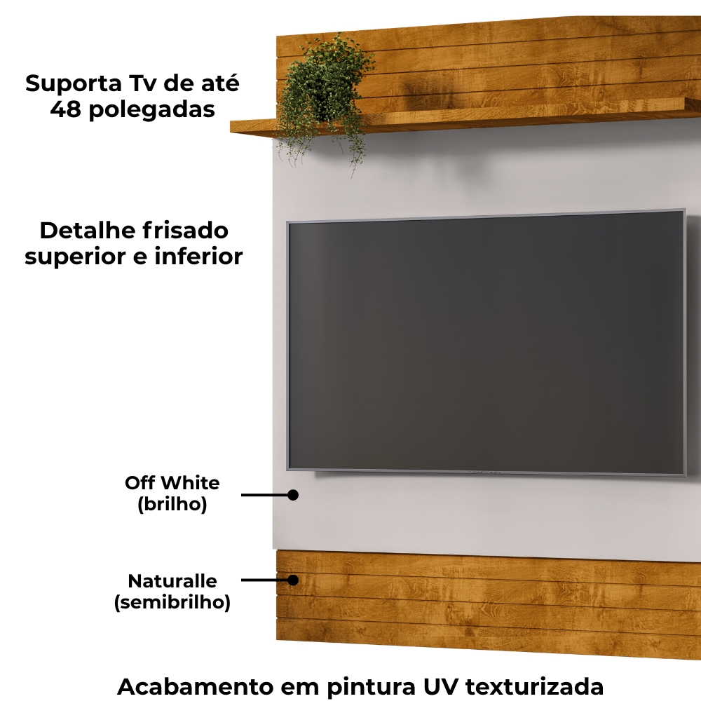Painel Suspenso Tv 48 Pol 108 cm Guaratuba Naturalle Off White BECHARA