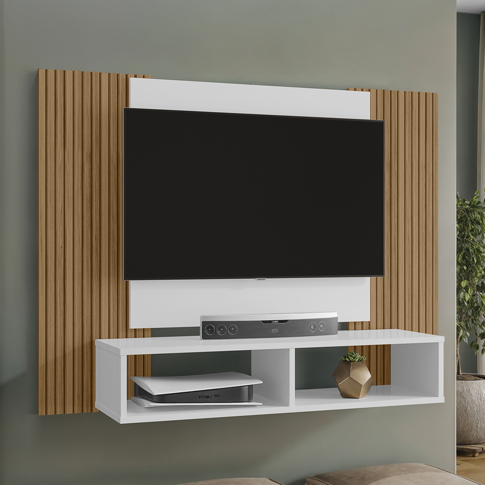 Painel Suspenso Tv 48 Pol 120 cm Navi Branco Ripado BECHARA