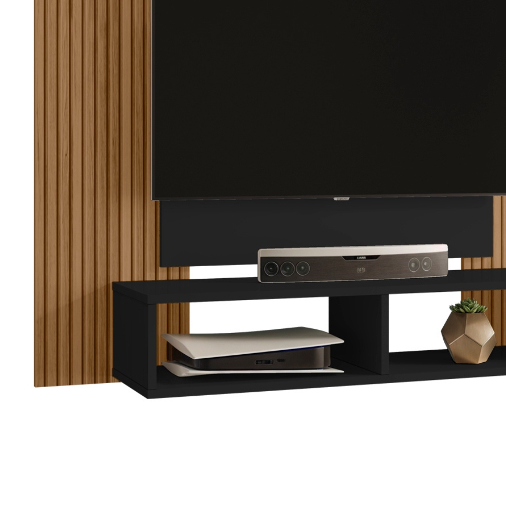 Painel Suspenso Tv 48 Pol 120 cm Navi Preto Fosco Ripado BECHARA