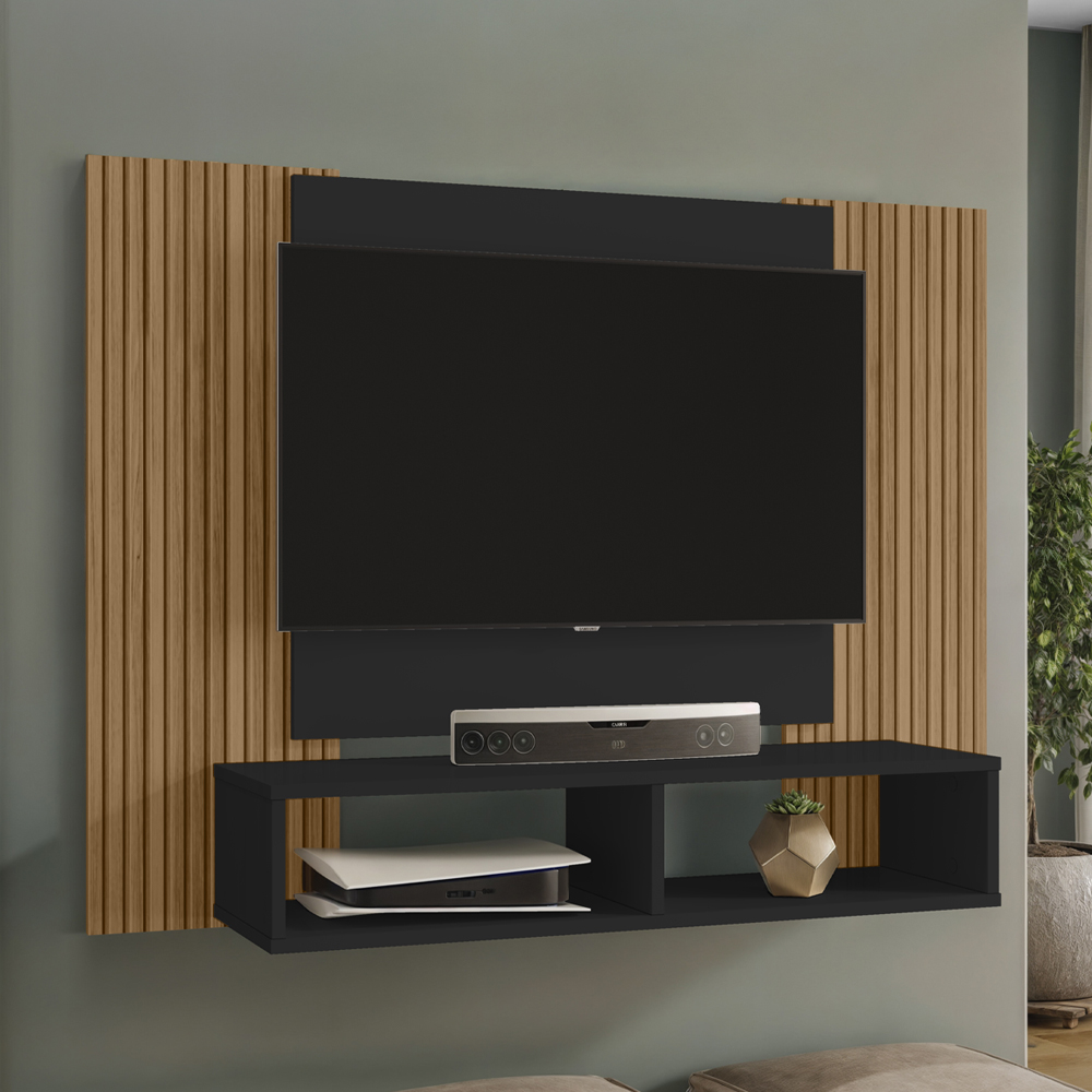 Painel Suspenso Tv 48 Pol 120 cm Navi Preto Fosco Ripado BECHARA
