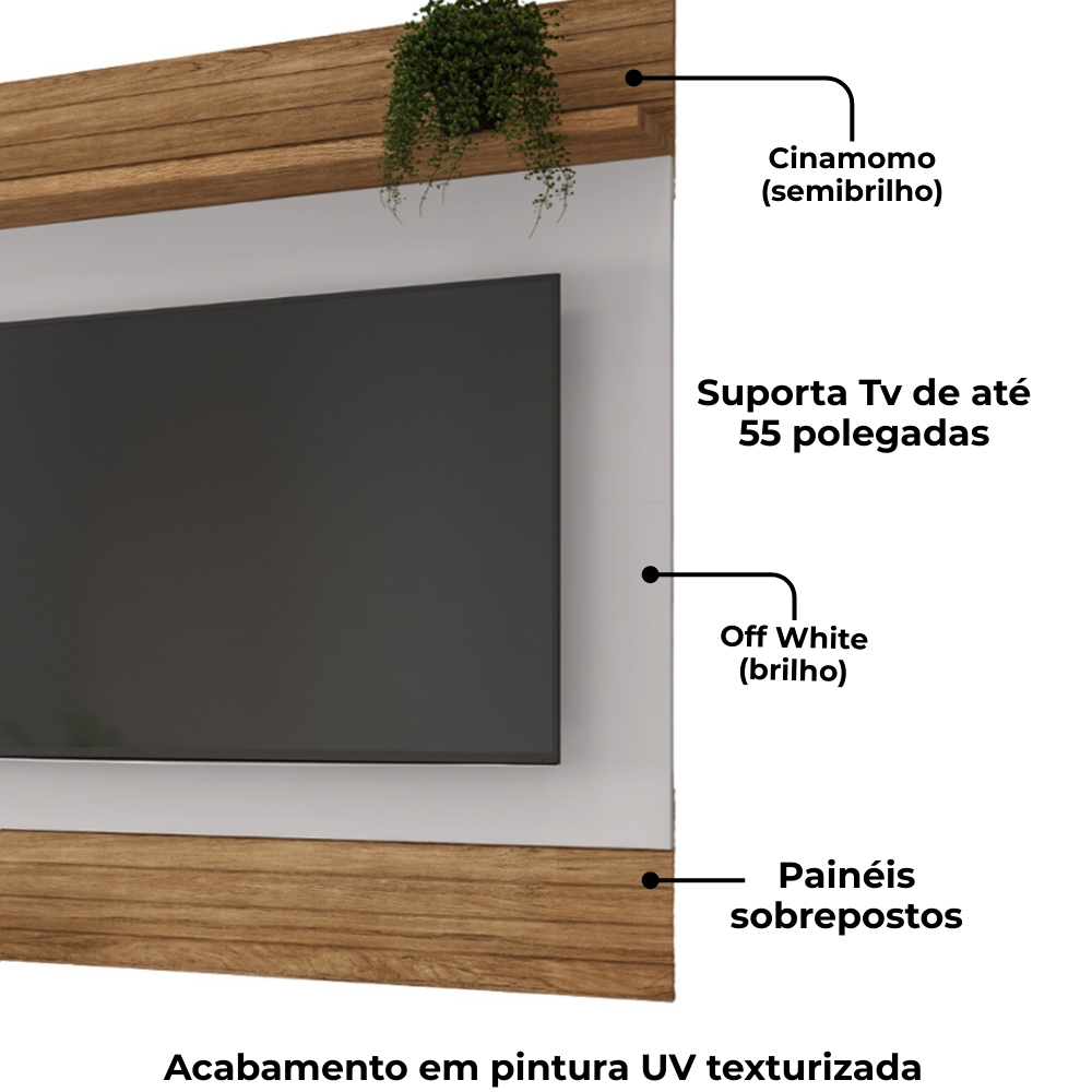 Painel Suspenso Tv 55 Pol 136 cm Guaruja Cinamomo Off White BECHARA