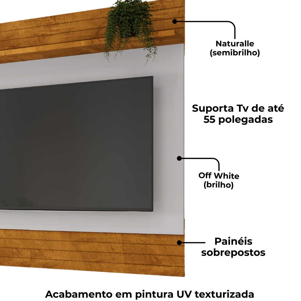 Painel Suspenso Tv 55 Pol 136 cm Guaruja Naturalle Off White BECHARA