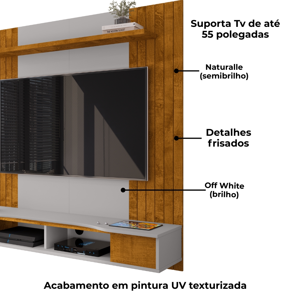 Painel Suspenso Tv 55 Pol 136 cm Ipanema Naturalle Off White BECHARA