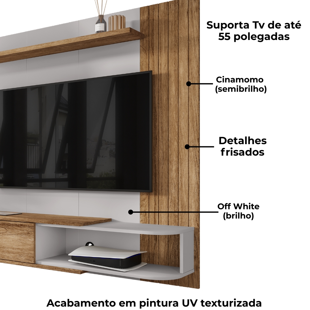 Painel Suspenso Tv 55 Pol 138 cm Paraty Cinamomo Off White BECHARA