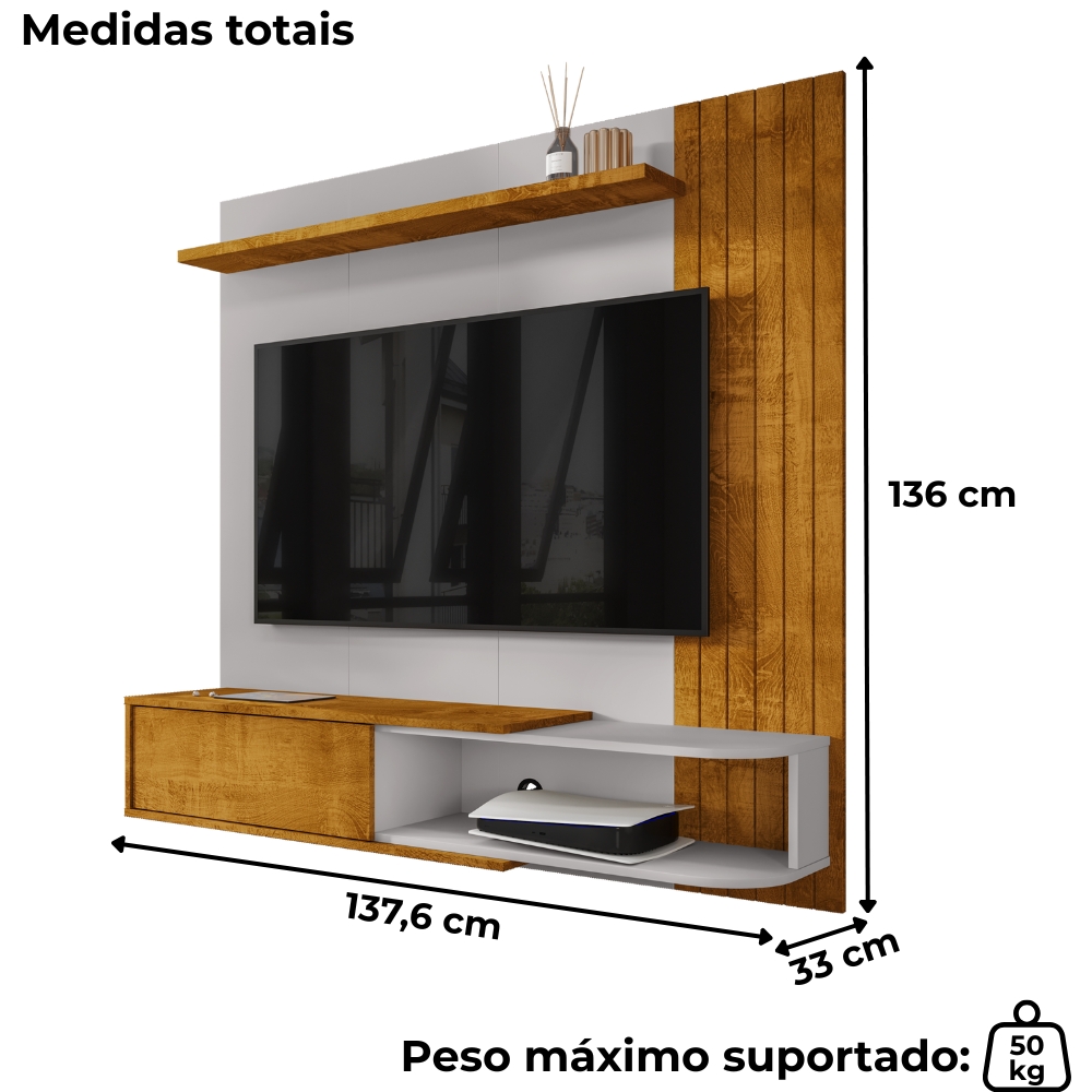 Painel Suspenso Tv 55 Pol 138 cm Paraty Naturalle Off White BECHARA