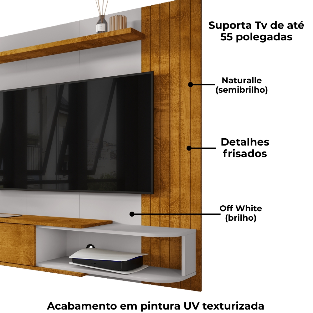 Painel Suspenso Tv 55 Pol 138 cm Paraty Naturalle Off White BECHARA