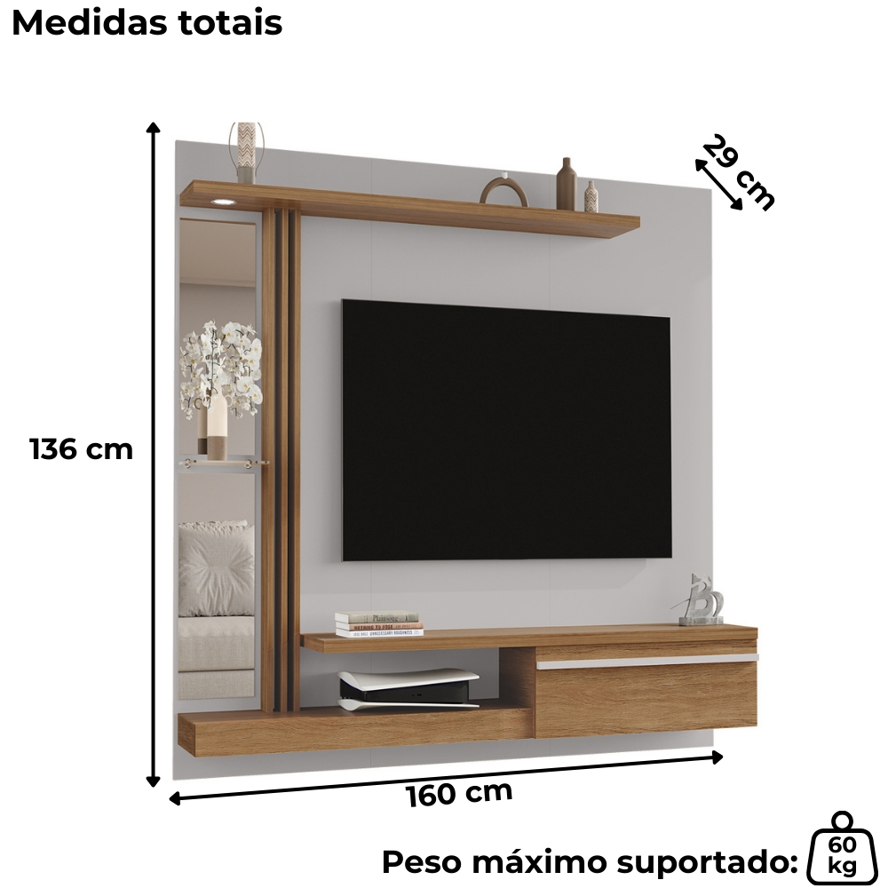 Painel Suspenso Tv 55 Pol 160 cm Denver Off White Cinamomo BECHARA