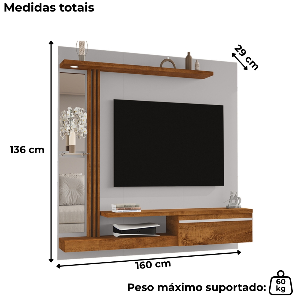 Painel Suspenso Tv 55 Pol 160 cm Denver Off White Naturalle BECHARA