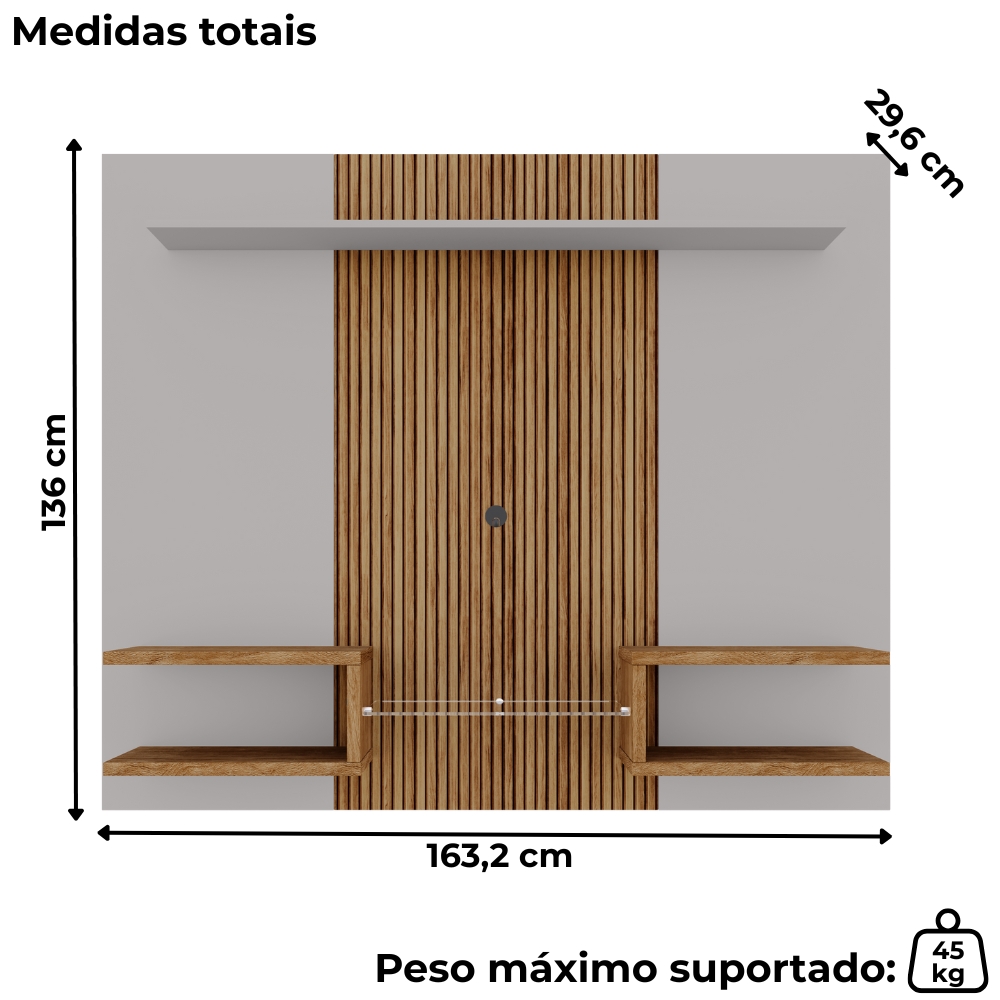 Painel Suspenso Tv 55 Pol 163 cm Atlas Off White Cinamomo BECHARA