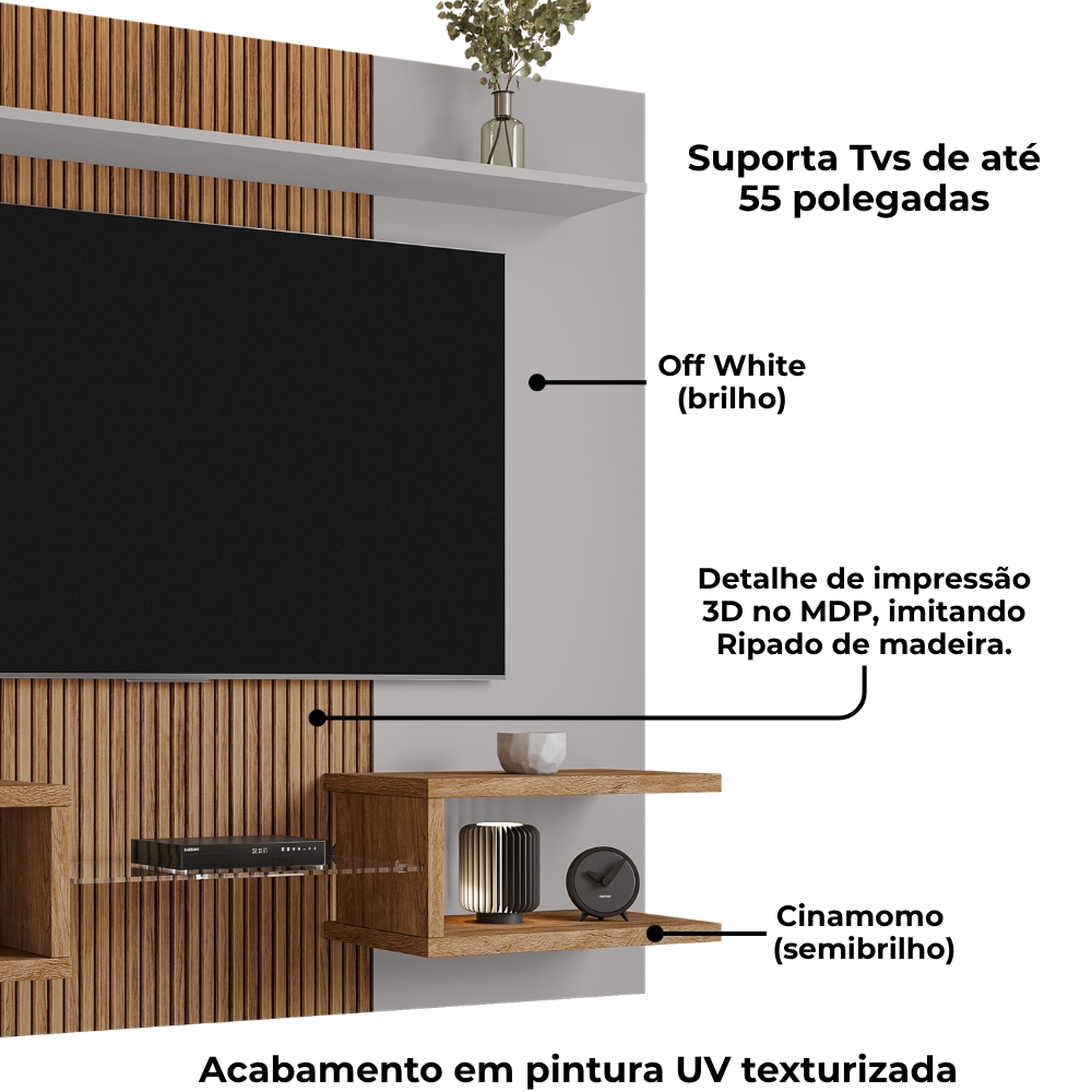 Painel Suspenso Tv 55 Pol 163 cm Atlas Off White Cinamomo BECHARA