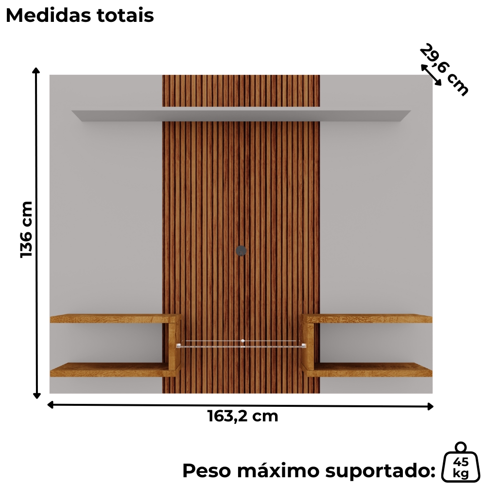 Painel Suspenso Tv 55 Pol 163 cm Atlas Off White Naturalle BECHARA