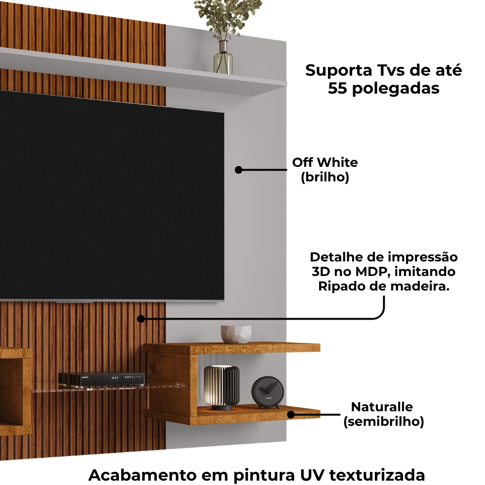 Painel Suspenso Tv 55 Pol 163 cm Atlas Off White Naturalle BECHARA