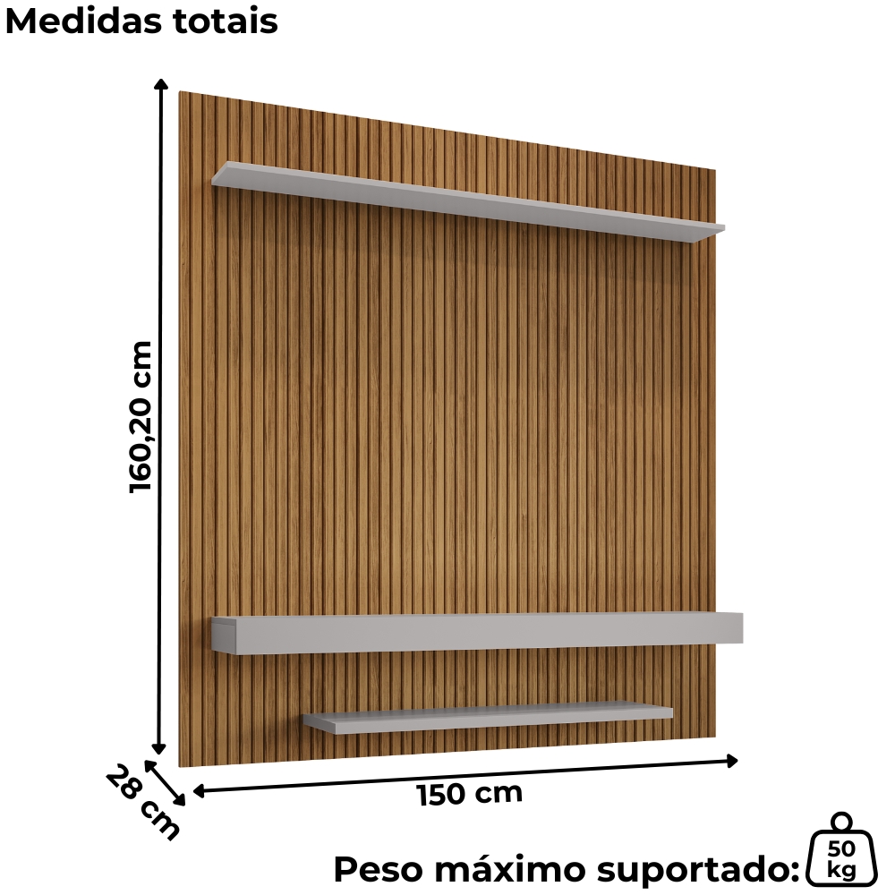 Painel Suspenso Tv 60 Pol 150 cm Leme Cinamomo Off White BECHARA