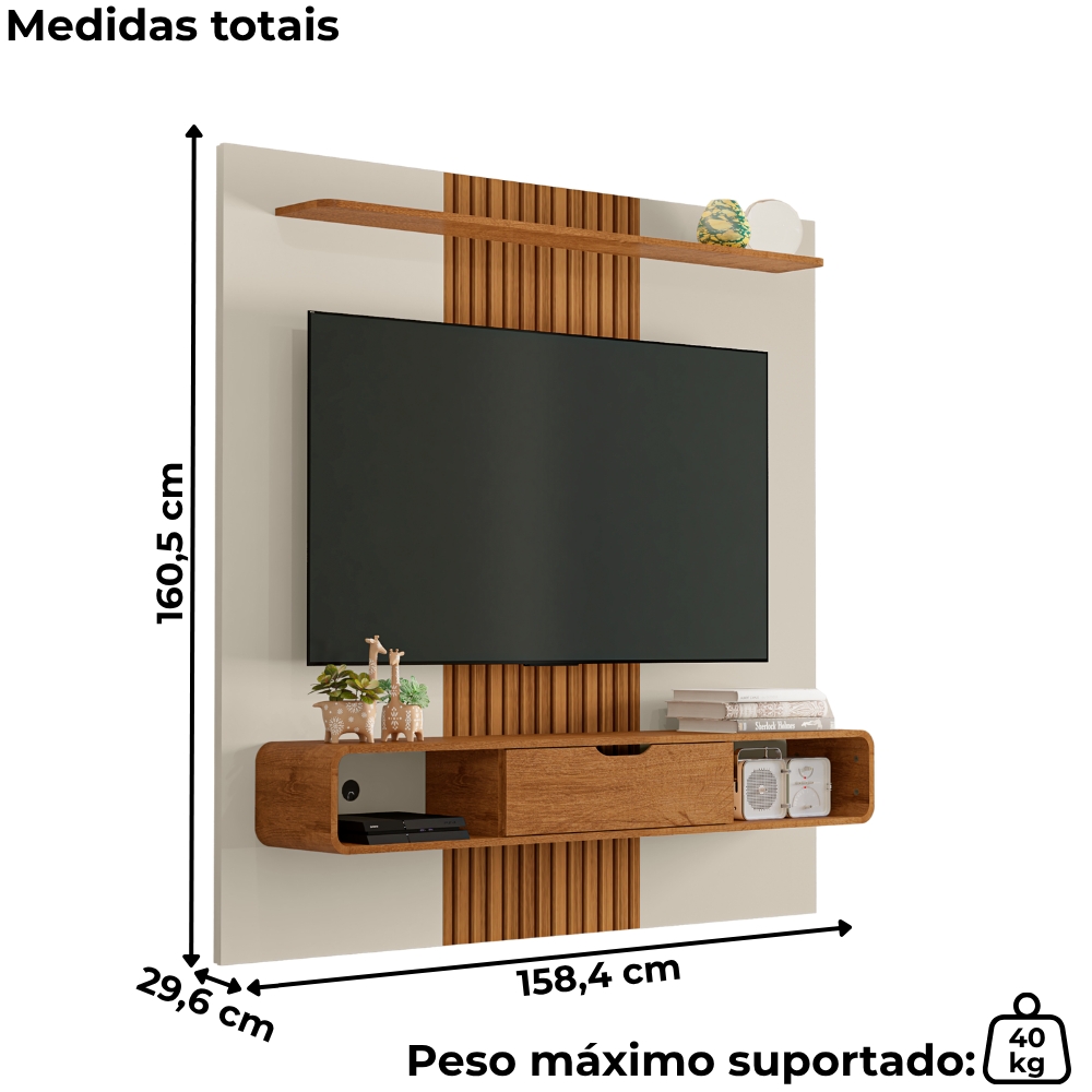 Painel Suspenso Tv 65 Pol 159 cm Lisboa Off White Cinamomo BECHARA