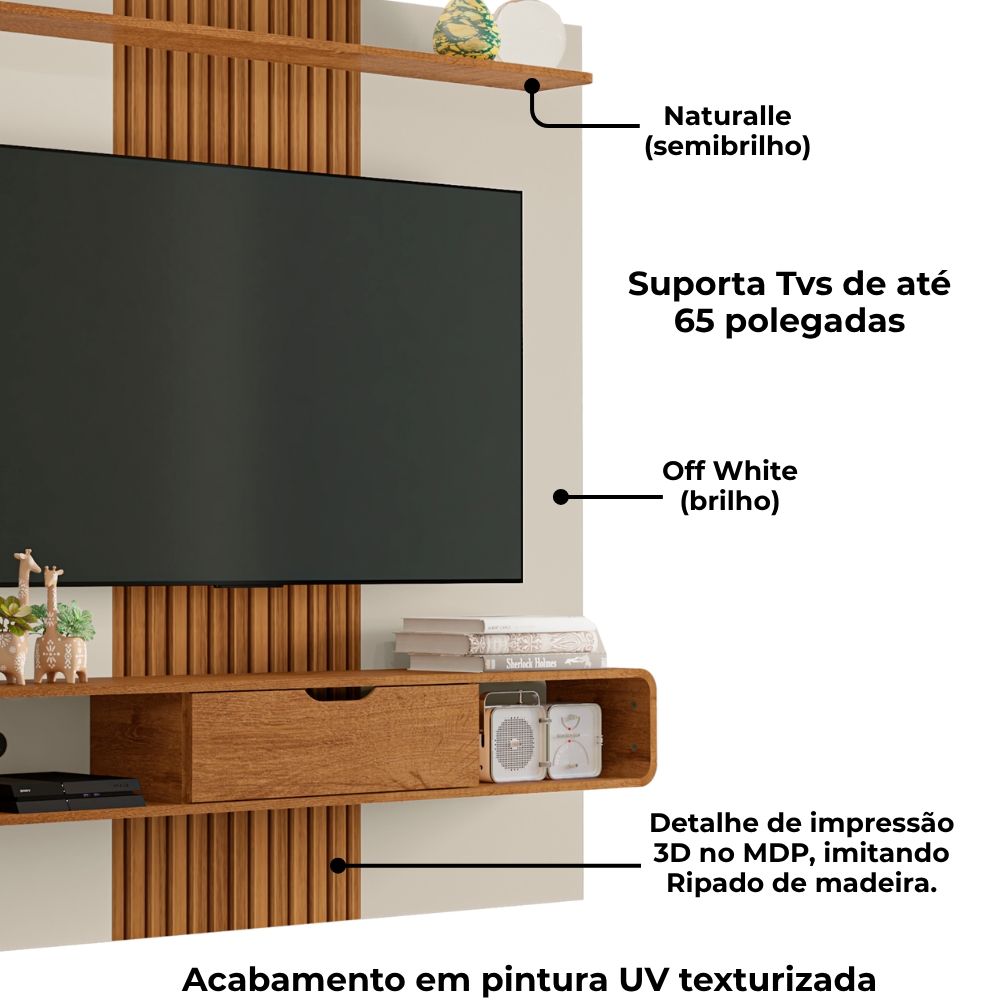 Painel Suspenso Tv 65 Pol 159 cm Lisboa Off White Naturalle BECHARA
