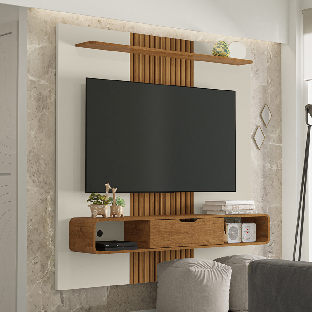 Painel Suspenso Tv 65 Pol 159 cm Lisboa Off White Naturalle BECHARA
