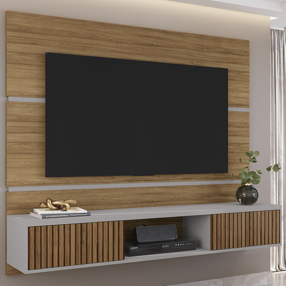 Painel Suspenso Tv 65 Pol 160 cm Ambar Cinamomo Off White BECHARA