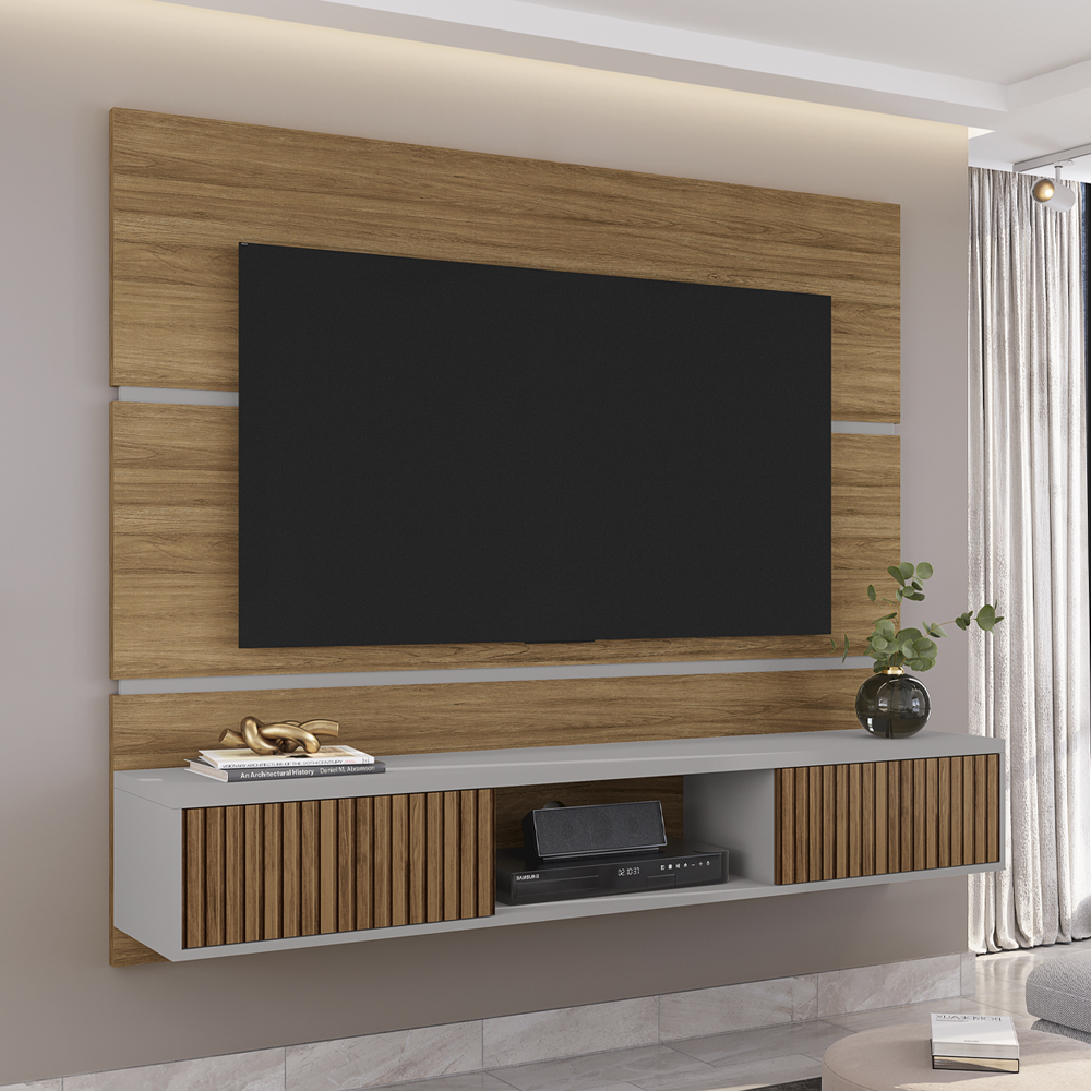 Painel Suspenso Tv 65 Pol 160 cm Ambar Cinamomo Off White BECHARA