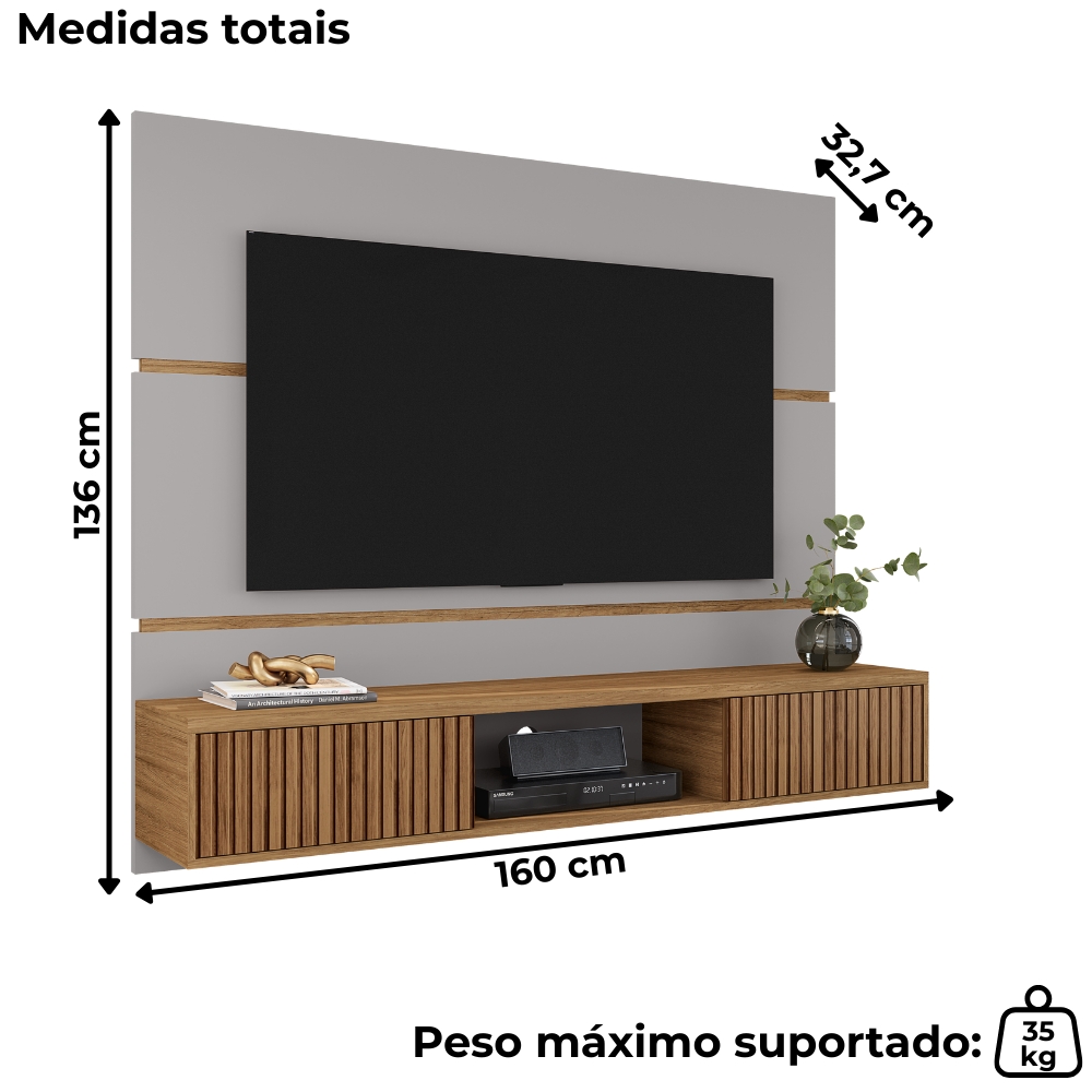 Painel Suspenso Tv 65 Pol 160 cm Ambar Off White Cinamomo BECHARA
